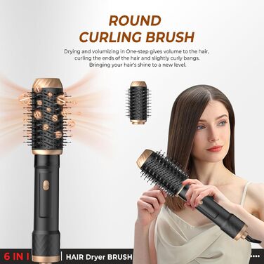 Фен-щітка 6 в 1 Airbrush Pro - комплект для створення зачісок | 1000W, круглі щітки, керлер, фен, щітка для випрямлення волосся, сушарка, щітка для укладки | Для всіх типів волосся - блакитний (чорне золото)