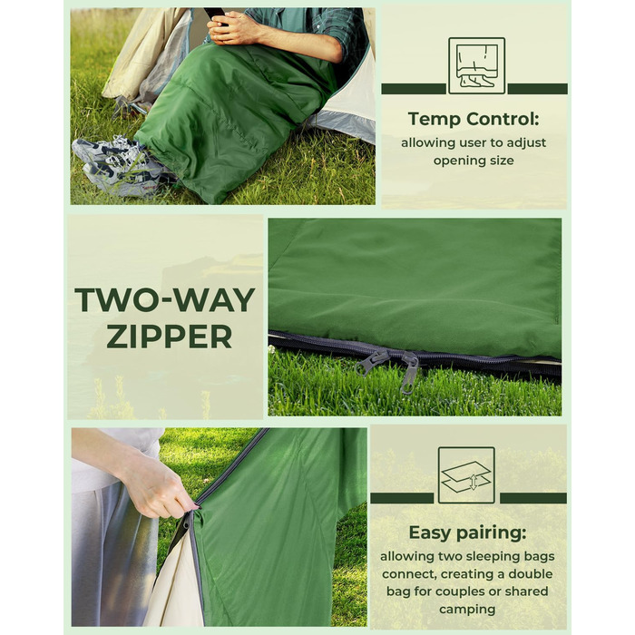 Ohuhu Lightweight Packable Sleeping Bag - Summer Camping Sleeping Bag for Travel, Festivals & Indoor Use (Green)