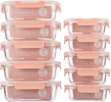 Набір контейнерів для зберігання їжі з боросилікатного скла з кришкою, BPA-free, не протікають, для мікрохвильової печі, духової шафи, посудомийної машини, для приготування їжі на тиждень (Meal Prep) – рожевий (SA1637)