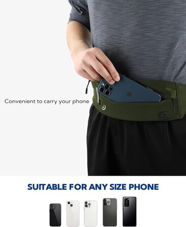Водонепроникний поясний ремінь WATERFLY для телефону: спортивна сумка-чохол для бігу, джогінгу, фітнесу, подорожей (армійсько-зелений)