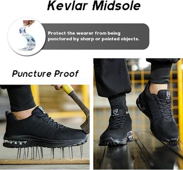 Легкі робочі черевики для чоловіків та жінок. Безпечні, спортивні, з металевим носком. Дихаючі робочі черевики, чорного кольору, розмір 42 EU.