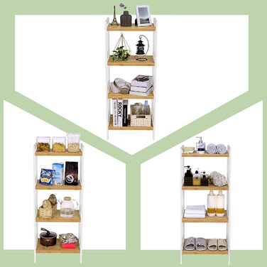 SONGMICS Bamboo Shelf, Kitchen Shelf, Bathroom Shelf, Bookshelf, Freestanding Shelf with 4 Shelves, 45 x 31.5 x 111 cm, for Bathroom, Kitchen, Living Room, Bedroom, Balcony, Natural White BCB74WN