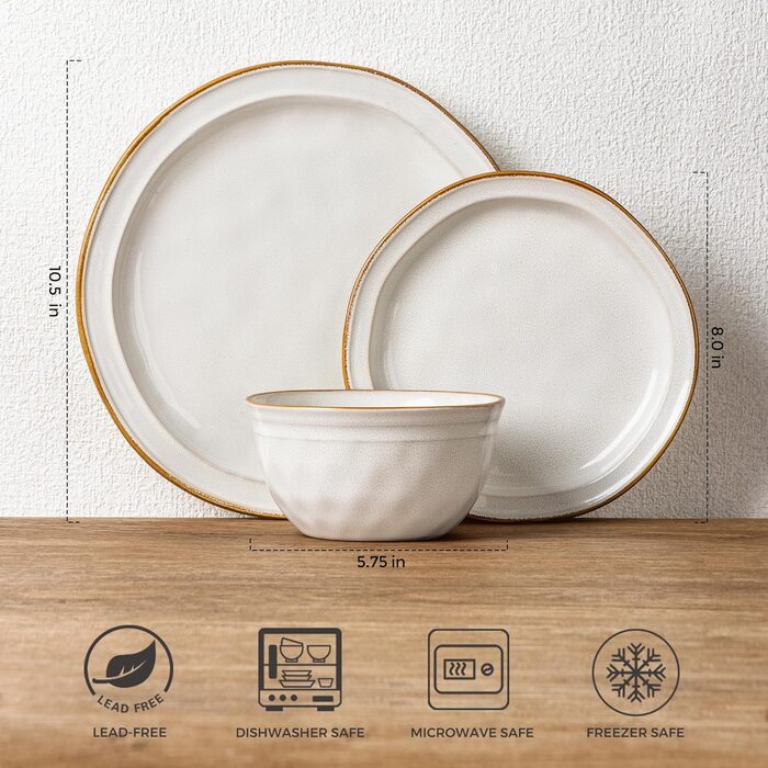 Набір посуду GBHOME Keramik з кераміки (12 предметів) – керамічний посуд, ручної роботи, для 4 осіб, білий