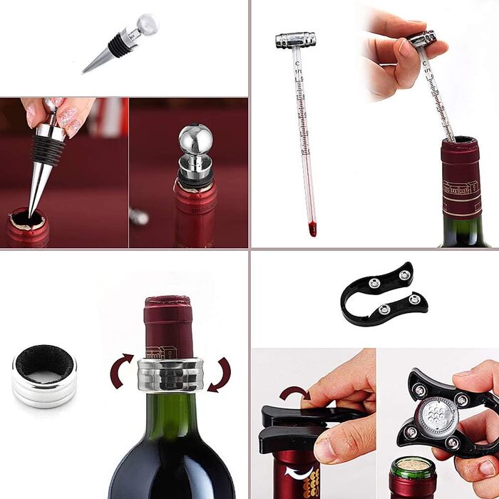 SumDirect Corkscrew, Wine Opener Set, Manual Wine Opener Kit, Zinc Alloy Handle Corkscrew, Deluxe Wine Opener Accessories with 9 Pieces, Elegant Design Set with Dark Cherry Wood Box