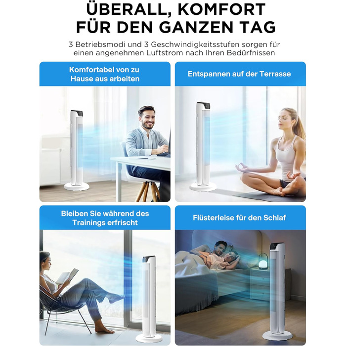 Вентилятор підлоговий Midea FZ10-26MR(BL) 96 см з пультом, 33 дБ, LED дисплей, 4 режими, для спальні та офісу, білий