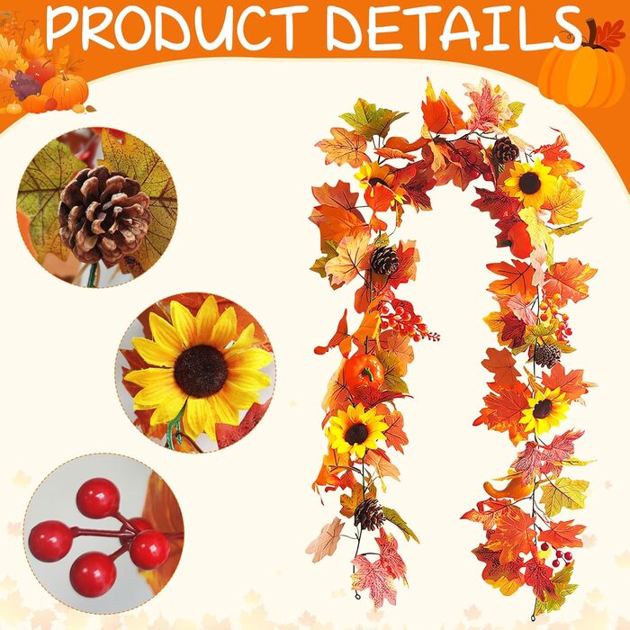 Гірлянда з листя клена для осіннього декору: 3м, 30 LED, для дому та вулиці