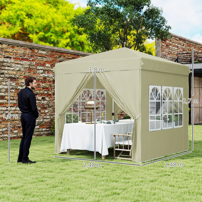 Outsunny Gazebo approx. 2.5x2.5m, water-resistant, stable, winter-proof, pop-up folding gazebo, UV protection 50+, foldable party tent, garden tent with 4 side panels, bag, garden gazebo for camping, garden, cream white | Aosom