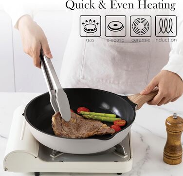 Набір посуду Country Kitchen 14 предметів: каструлі, сковороди, кухонні прилади. Антипригарне покриття, алюмінієвий литий посуд, кремовий колір
