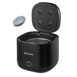 Ультразвуковий очищувач для елайнерів, ретейнерів та протезів з таблетками Boostab - портативний бездротовий пристрій для Invisalign, капп, захисних кап та зубних апаратів (чорний)