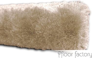 Шкіряний килим з високим ворсом Shaggy, бежевий/кремовий, 140x200 см - елегантний, з блискучою поверхнею