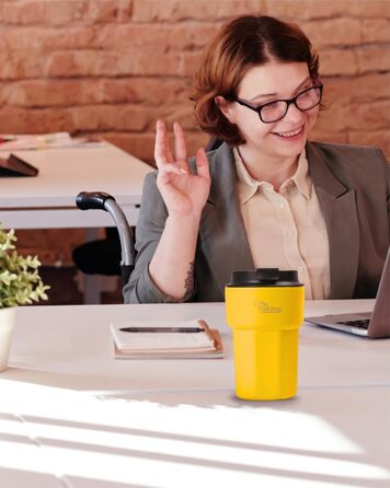 Термокружка 350 мл з кришкою, що не пропускає, з нержавіючої сталі для кави, чаю та напоїв на виніс (Жовтий)