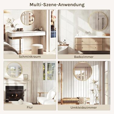 Круглий настінний дзеркало WOLTU 40 см з рамою, для ванної, спальні, вітальні, коридору, декоративний, з металу, скла, MDF, з гачком, 81x81 см, золотий