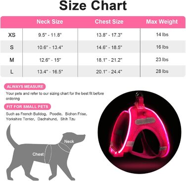 Світлодіодне шлейка для собак з підзарядкою - світлотехнічна та світловідбиваюча для цуценят, собак середніх розмірів, нагрудна шлейка, дихаюча шлейка (рожева, L)