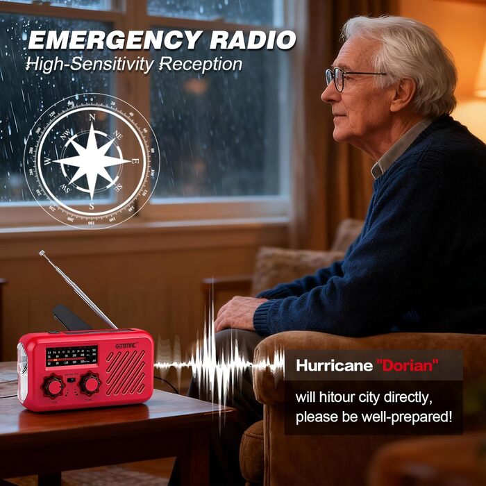 Радіоприймач Kurbelradio з навушниками, AM/FM/SW, сонячне аварійне радіо, 2000mAh Power Bank, радіо на батарейках, будівельне радіо з всесвітнім приймачем, ліхтарик SOS для аварійного обладнання 297-Red