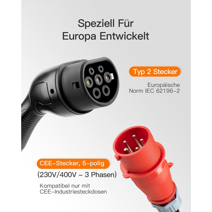 Кабель для зарядки електромобіля Type 2 Schuko 3.68 кВт, 6-16A, з цифровим дисплеєм та функцією відкладеного старту (11 кВт, 7м)