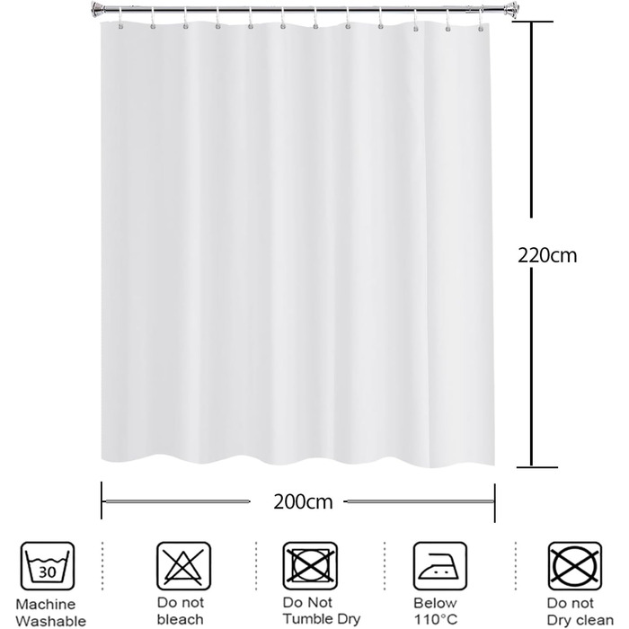 Штора для ванної кімнати YISURE біла, антигрибкова, 200x220 см, поліестер, з магнітами, водовідштовхувальна