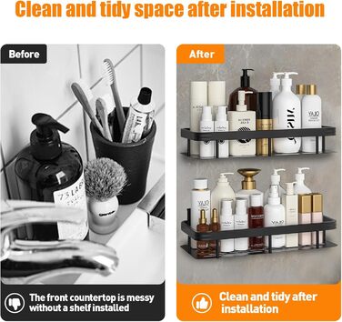 Поличка для душу без свердління, алюміній, 2 шт. Водостійка поличка для ванної кімнати, органайзер для шампуню, аксесуарів, 30,5×13×5,5 см (A Срібло)