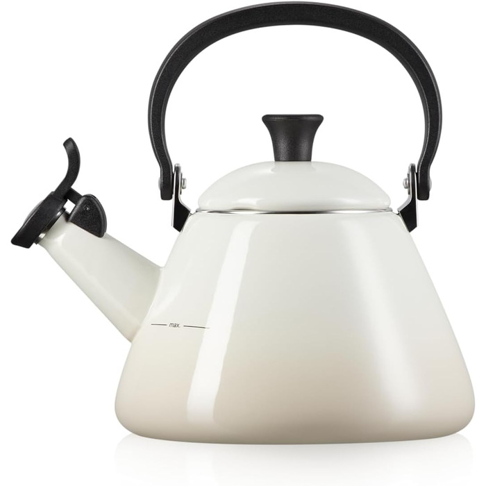 Le Creuset Kone Kettle with Whistle, Enameled Steel, 1.6 L, Meringue, 40101027160000