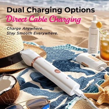 Триммер для бікіні для жінок 2-в-1: електричний триммер та бритва. Бездротовий, водонепроникний (IPX7) для тіла, ніг, пахв та рук. Perlweiß