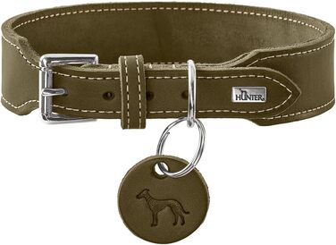 Нашийник для собак Hunter Aalborg ExtraWide оливкового кольору, 45 см, з м'якої шкіри, Made in Germany