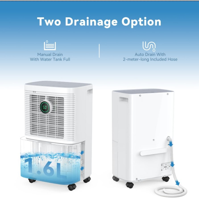 Електричний осушувач повітря 16л/24г з цифровим дисплеєм, таймером та безперервною подачею, для дому/підвалу