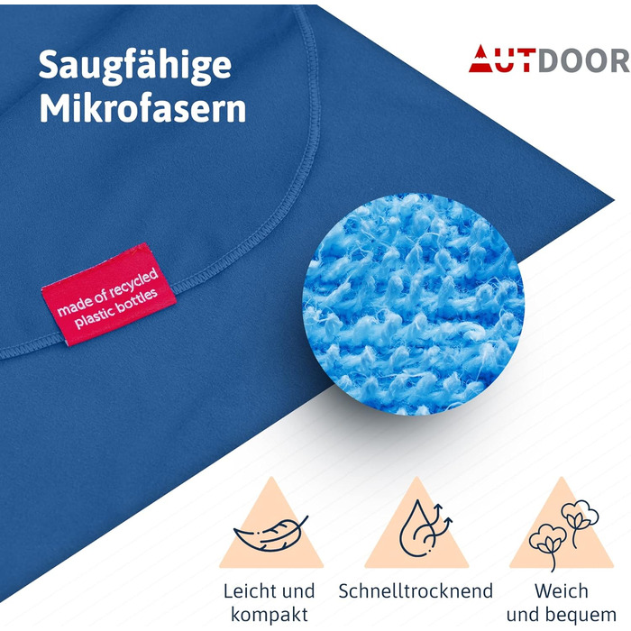 AUTDOOR® Microfiber Bathrobe for Women & Men - sustainably made from 100% recycled PET bottles - towel as a changing assistant for beach and water sports - quick-drying & compact (Blue, Medium)