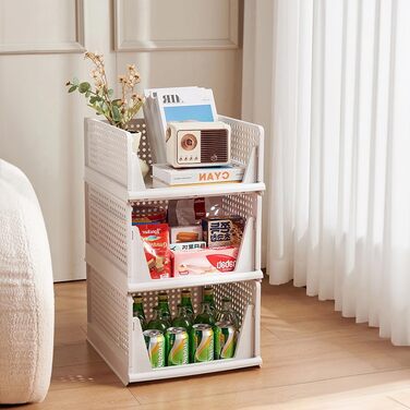 RAIN QUEEN 3-Piece Foldable and Stackable Closet Storage Boxes for Bedroom Clothes Storage Plastic Organizer Drawer (white)
