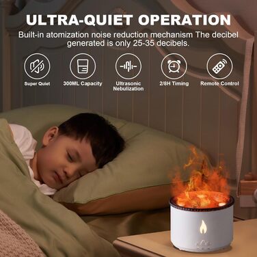 Vulkan Humidifier Flame Aroma Diffuser: 360ml Aromatherapy Humidifier 2 Mist Modes Humidifier Remote Control Oil Cold Mist Diffuser with Night Light for Home, Gym