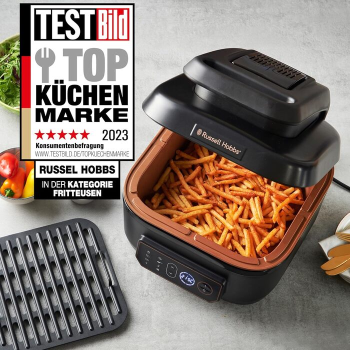 Аерофритюрниця Russell Hobbs SatisFry XL 5,5 л, мультифункціональна, Rapid Air, електрична, гриль, мультикухар, антипригарна, підходить для посудомийної машини, верхнє та нижнє нагрівання, повільне приготування, випічка, модель 26520-56