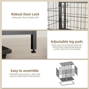 Клітка для собак VOWNER, міцна, 93x56x60 см, для малих та середніх порід, 3 двері, знімні двері та піддон, чорна