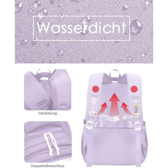 Шкільний рюкзак для підлітків: водонепроникний, великий, підходить для дівчат та хлопців, для школи, подорожей та повсякденного використання (фіолетовий)
