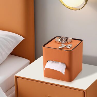 Скринниця для серветок GORESE, шкіряна, квадратна, 15x15x15.8 см, помаранчевий колір