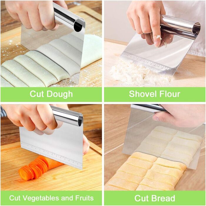 Набір карт для тіста Vicloon (3 шт.) з нержавіючої сталі, картки для розкачування тіста, скребки для тіста, для тортів, піци, хліба, кухонні аксесуари, сріблясті