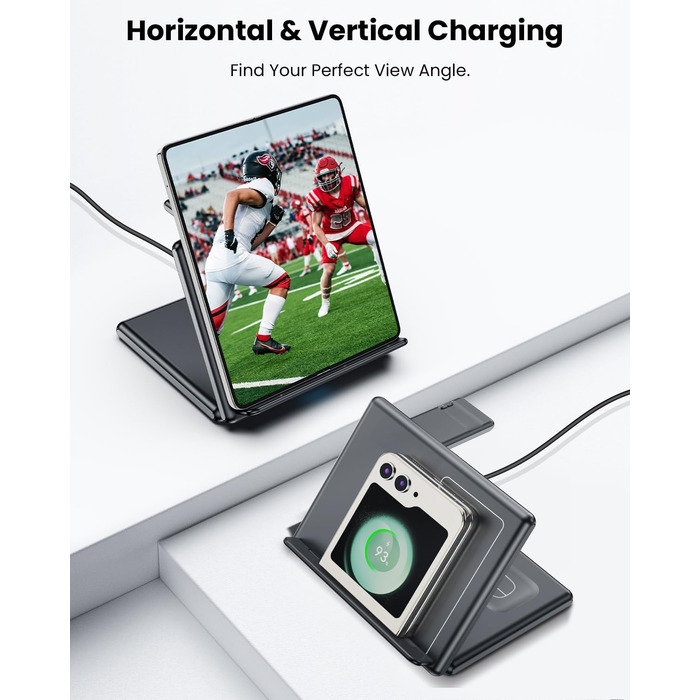 Зарядний пристрій GEEKERA 3-в-1: бездротова зарядка для Samsung Galaxy Z Fold/Flip, Fitbit Sense/Versa, Galaxy Buds (чорний)