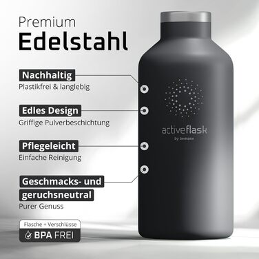 Фляга для води з нержавіючої сталі з трубочкою та інфузером, 3 кришки: BPA-free, не протікає, підходить для газованої води - спортивна фляга, термофляга, ізотермічна фляга, дитяча фляга для чаю (950 мл, Cool Grey Bamboo)