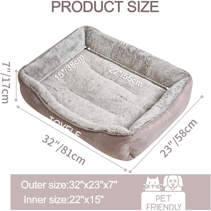 Крісло-лежанка для собак та котів Joyelf, миюче, заспокійливе, анти-стрес, м'яке, плюшеве, для цуценят, кошенят та маленьких собак, прямокутне (81x58 см, колір кава)