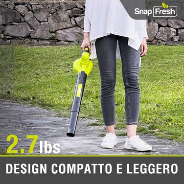 Акумуляторний повітродув SnapFresh 20В, 210 км/год, 240 м³/год, з акумулятором і зарядним, 2 швидкості, легкий 1,2 кг, для саду та газону, зелений