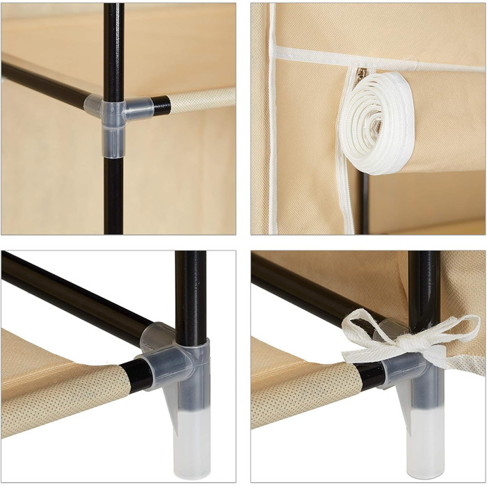 Relaxdays Fabric Wardrobe with Clothes Rail & 5 Compartments, HBT: 174 x 107 x 42.5 cm, Sturdy Folding Wardrobe with Cover, Beige