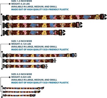 Нашийник Buckle-Down з пластиковим затискачем - Winnie The Pooh, ширина 2.5 см, розмір Medium, обхват шиї 28-43 см