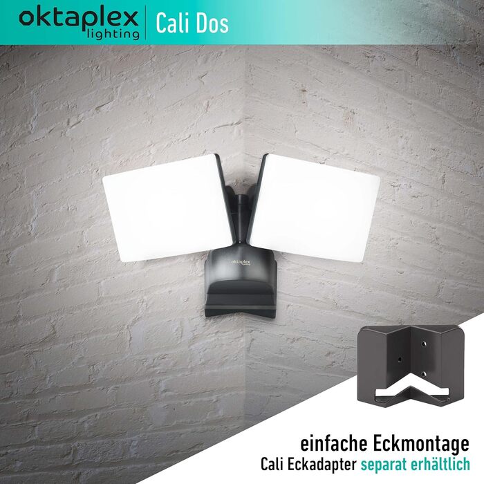 Oktaplex Cali Dos Outdoor Lamp, Swivel/Tiltable, 3000K Warm White, 40W Wall Lamp, IP65 LED Outdoor Steel, White, 230V Outdoor Light (Anthracite)