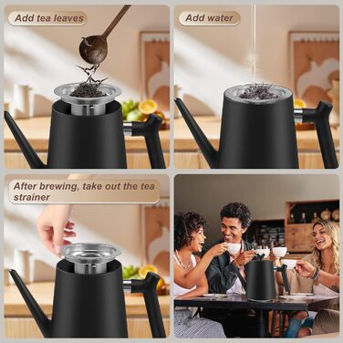 Чайник нержавіюча сталь 1.5л з ситечком, чорний, з термостійкою ручкою для трав'яного чаю та настоянок, двостінний, ізольований, для чаю та кави