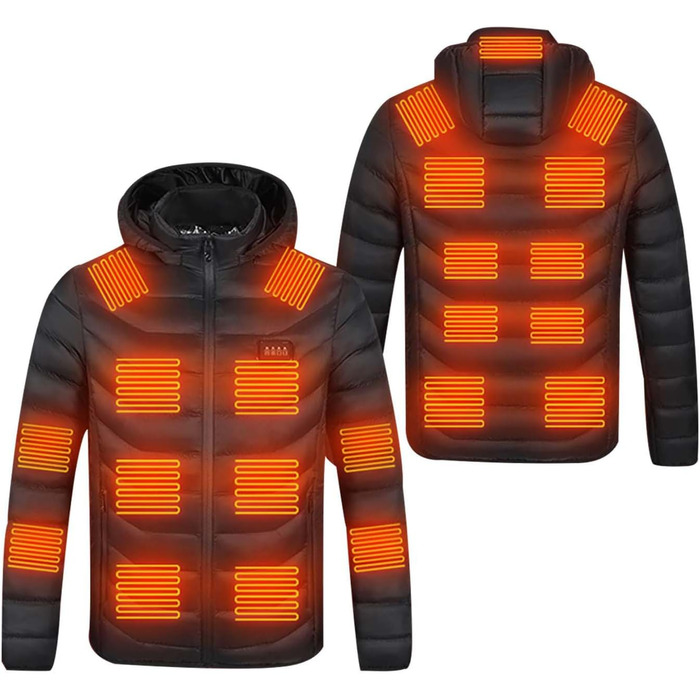 Обогрівальна куртка для чоловіків та жінок з капюшоном, тепла куртка-пуховик, зимова куртка для активного відпочинку, полювання, мотоциклів, кемпінгу, чорного кольору, XL