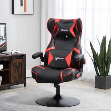 Vinsetto Adjustable Gaming Chair with Rocking Function, Ergonomic, Speakers, Lumbar and Headrest Support, Faux Leather