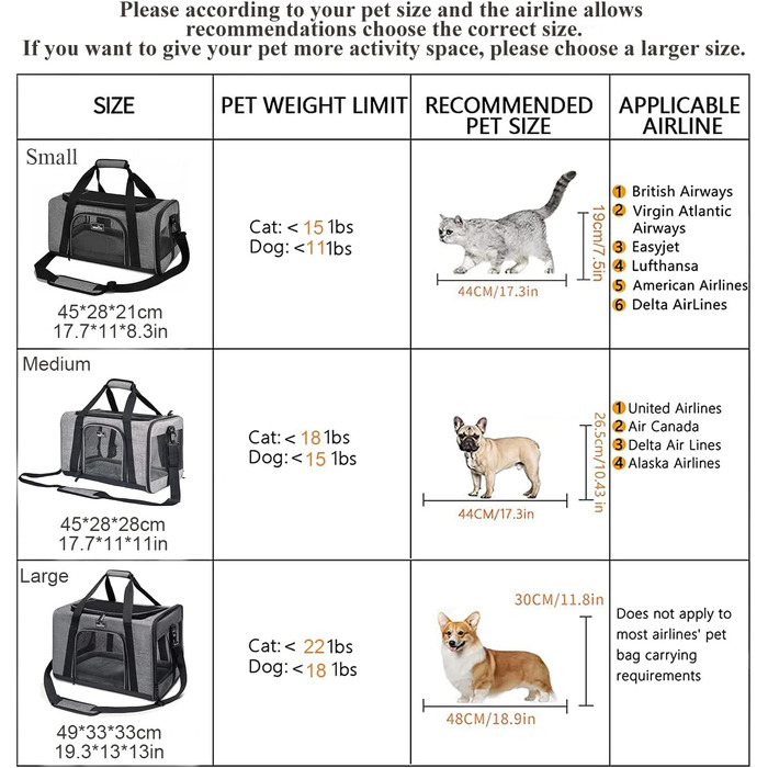 Транспортна переноска для котів та собак, що складається, для подорожей літаком. Підходить для великих котів та цуценят. Сіра переноска для тварин, розмір L (45x28x28 см)