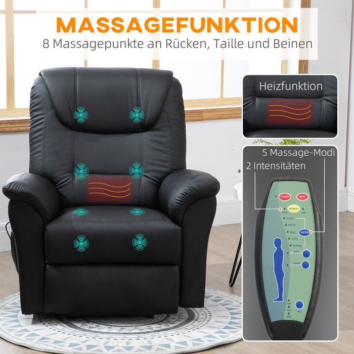 HOMCOM Recliner Chair with Rise Function, Electric Massage Chair with Heating Function, Adjustable, TV Chair with Remote Control