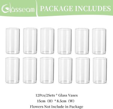 Скляна циліндрична ваза Glasseam для декору столу, прозора, сучасна, 10×8,5 см, для квітів і свічок, набір ваз для весілля, вітальні, 12–15 см