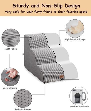 Сходинки для собак 3 сходинки, антиковзкі, сірого кольору. Підходять для маленьких собак, знімний та миючий чохол, 41 см заввишки