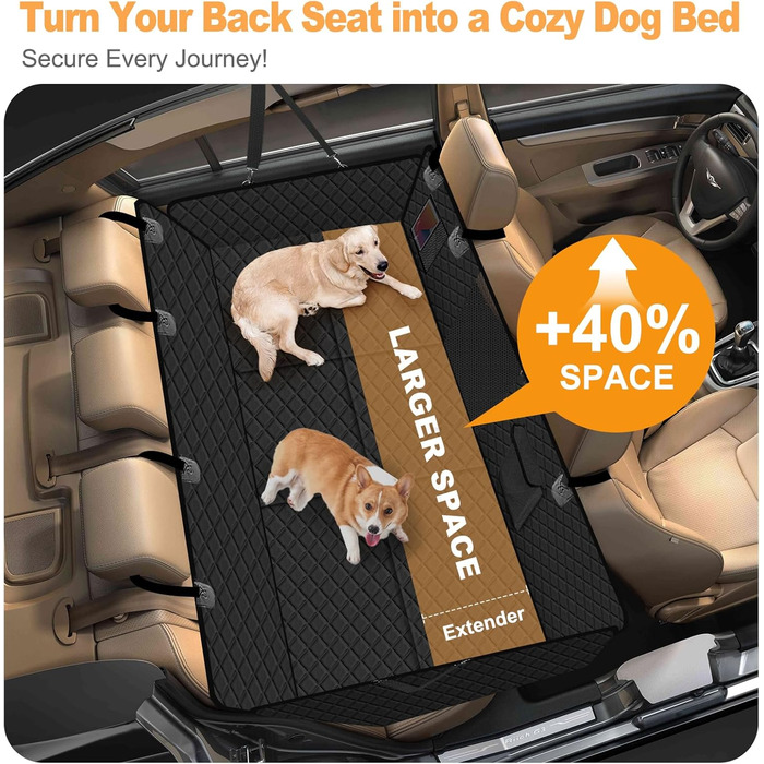 Захисний чохол на заднє сидіння автомобіля для собак, чорний (132x66 см) - водовідштовхувальний, антиковзаючий, з жорсткою основою