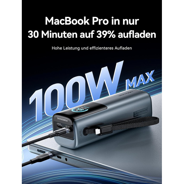 Power Bank VENTION 20000mAh 165W з дисплеєм та Emoji, інтегрований кабель USB-C, 2×100W USB-C + USB-A. Сумісний з MacBook Pro, iPad, Dell/HP, iPhone, Galaxy