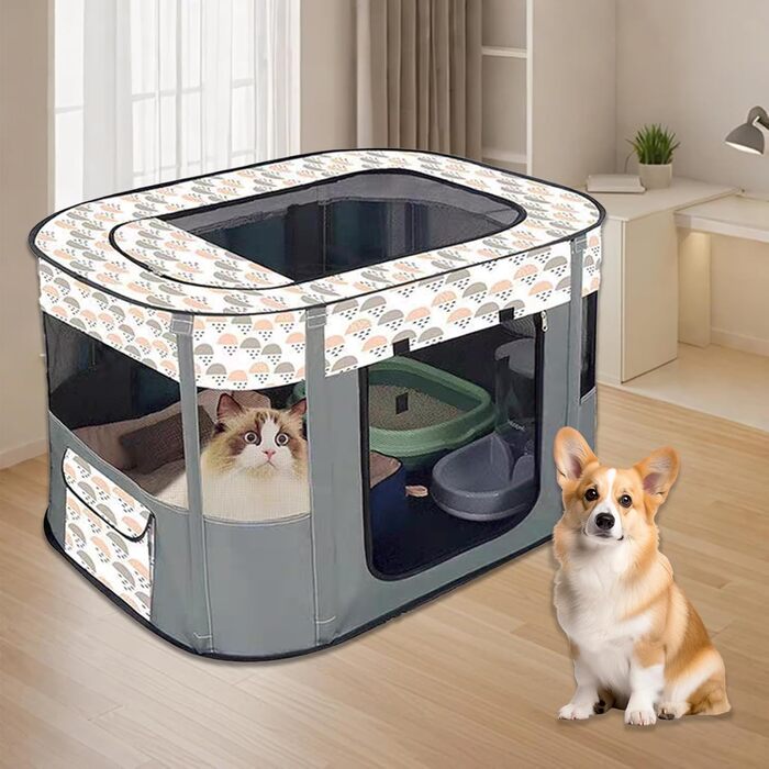 Клітка-забіг для цуценят, сіра. Розміру L. Розкладний забіг для тварин, огорожа для цуценят, портативна клітка для кошенят, цуценят, кроликів